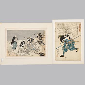 Utagawa Kuniyoshi and Utagawa Toyokuni, "Senzaki Yagoro Noriyasu" and "The Killing of Moronao".