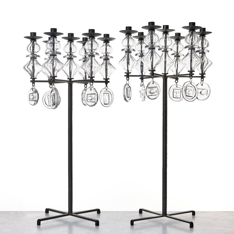 Erik Höglund, two wrought iron and glass candelabra, Boda Smide, Sweden.