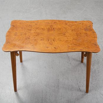 A burr birch veneered Swedish Modern coffee table, 1940's.