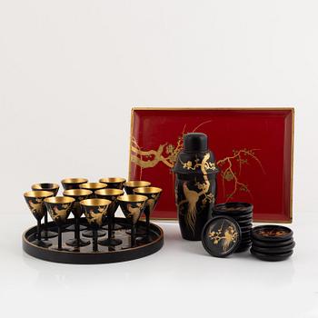 A Japanese 27 piece lacquer cocktail set, 20th century.