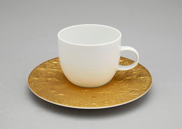 KAFFEKOPPAR MED FAT, 6 st, porslin, Björn Winbladh, "Die Zauberföte", Studio-line, Rosenthal.