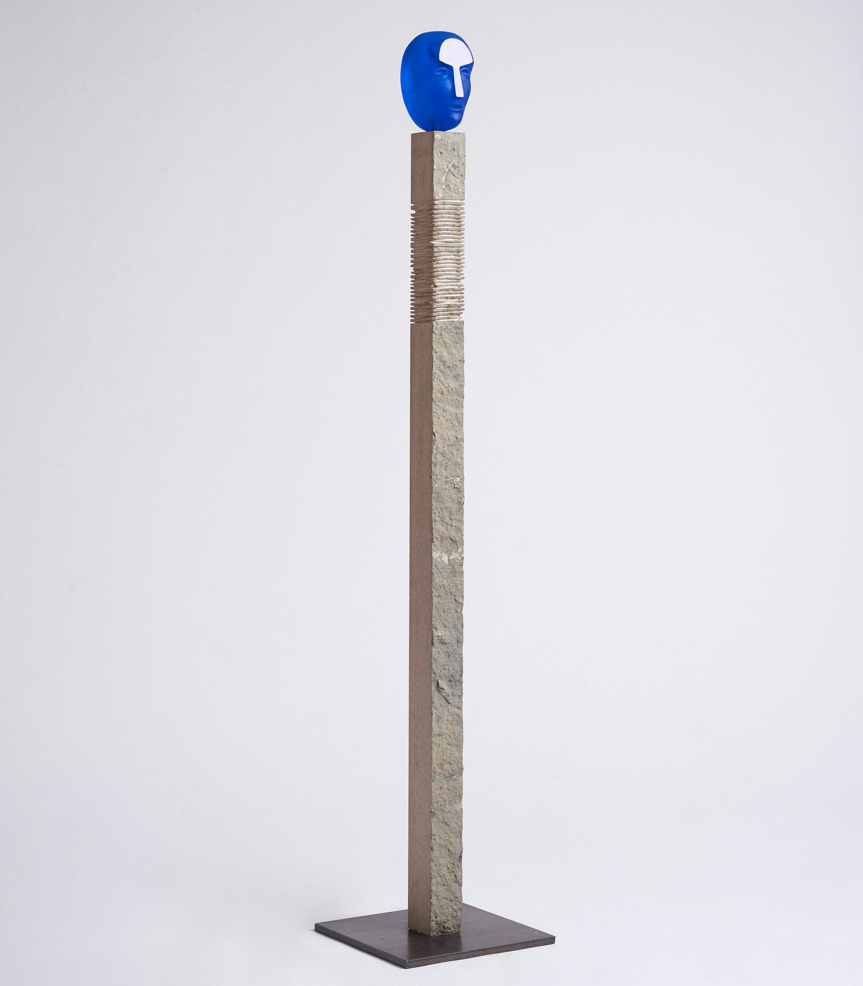 Bertil Vallien, a unique cast glass sculpture, head on stand, Kosta Boda, Sweden.