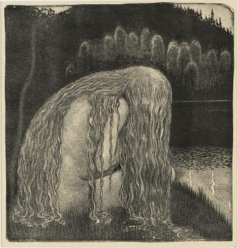 John Bauer,  "Hon grät och snyftade, hon darrade av ångest och köld, men svanhamnen var och förblev borta".