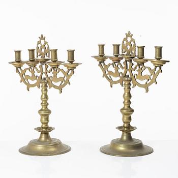 A pair of Baroque style brass candelabras, 20th century.