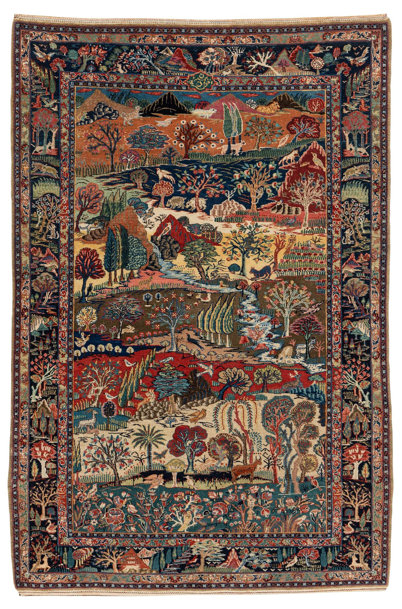 A carpet, semi-antique, Tabriz, figural, ca 201 x 137 cm.