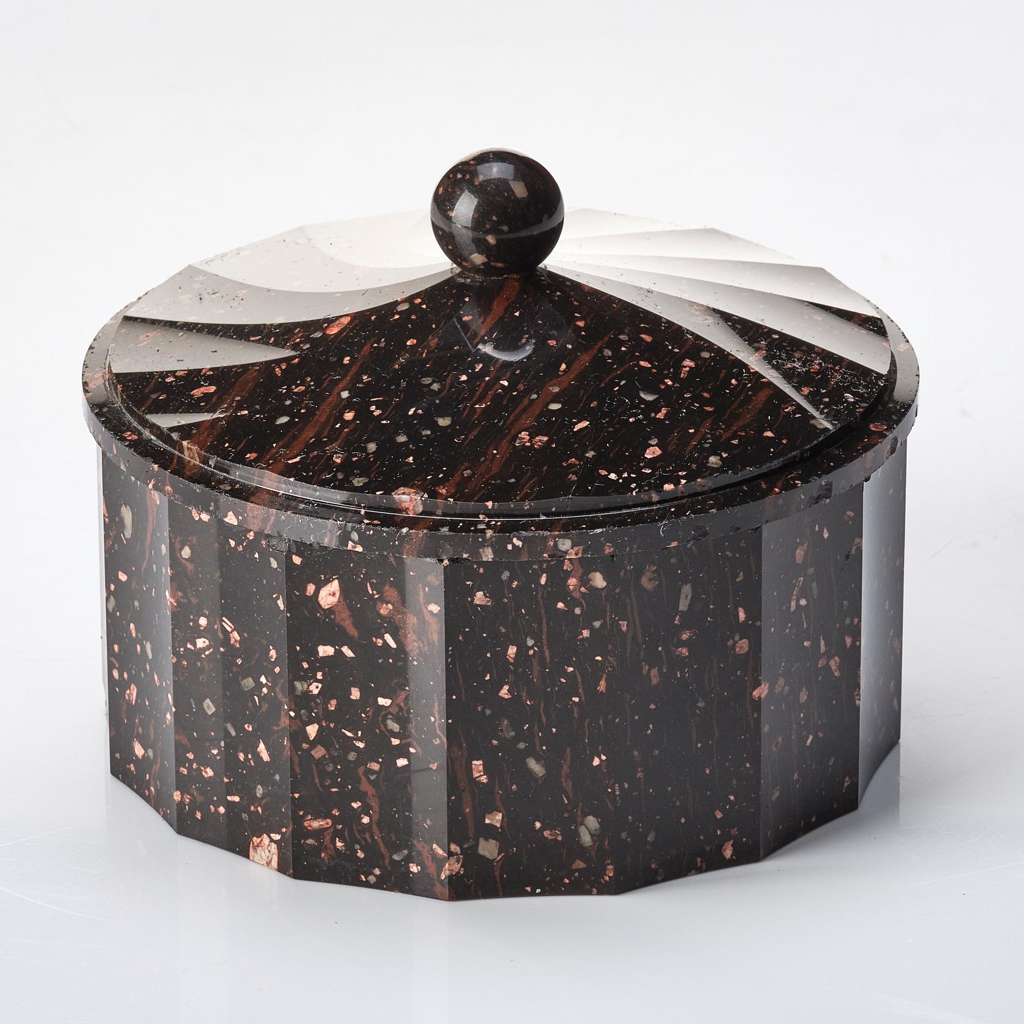 A Swedish Empire 19th century porphyry butter box.
