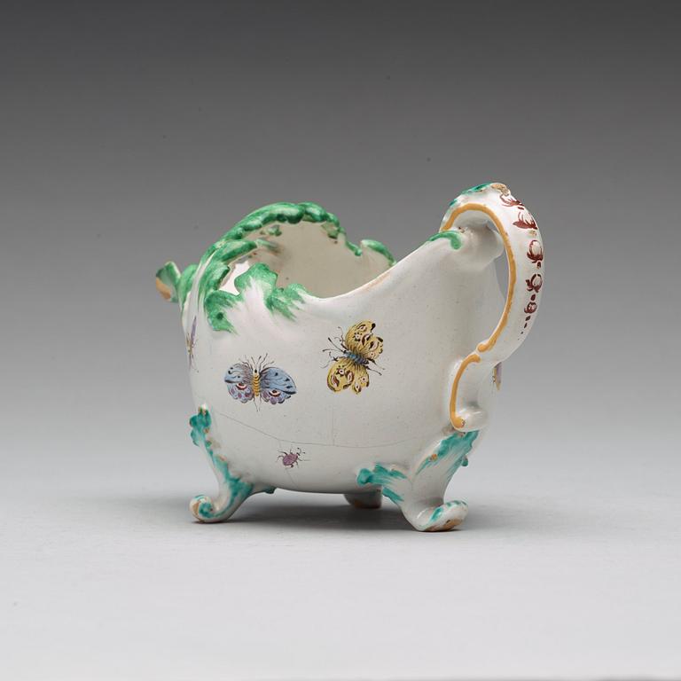 A Swedish faience Rörstrand sauce boat, 18th Century.