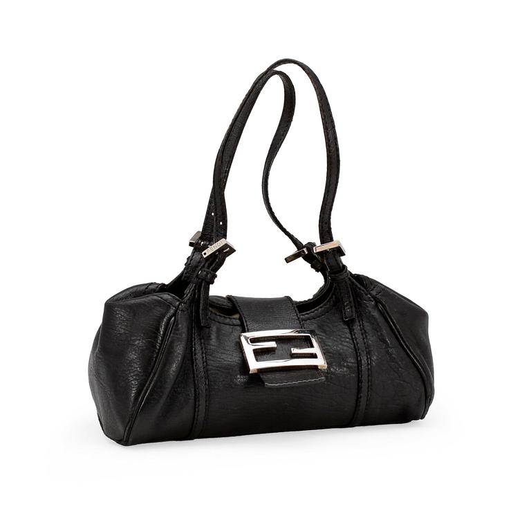 FENDI, a black leather shoulder bag.