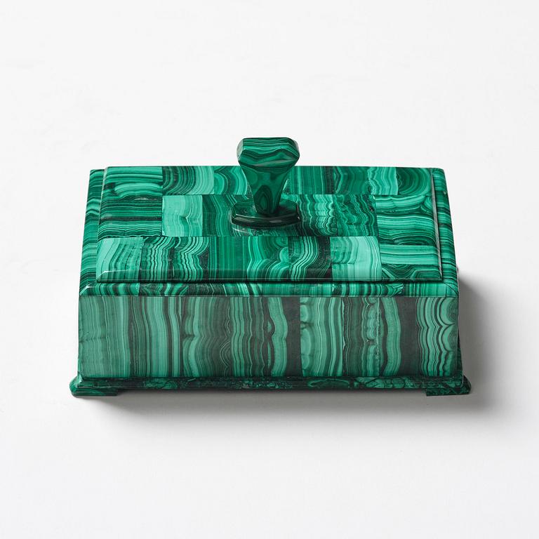 A malachite-veneered box, 20th century.