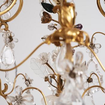 A French Louis XV-style six-branch gilt-bronze, rock crystal and amethyst chandelier, 19th century.