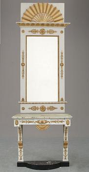 792. A Swedish empire mirror and consol table.