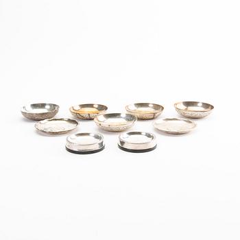 A 20th century set of 5+2+2 pcs of silver ashtrays.