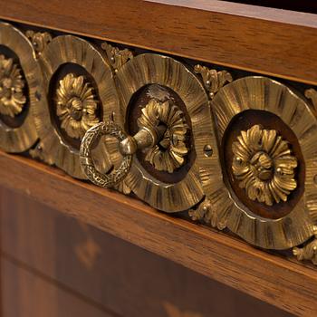 A Gustavian style marquetry and marble commode, 1930's.
