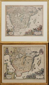 2 HAND COLOURED LATE 17th CENTURY MAPS. 