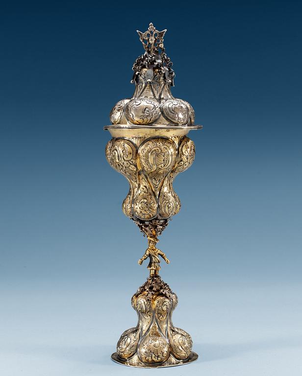 A RUSSIAN SILVER-GILT CUP AND COVER, unidentified makers mark, Moscow 1758.