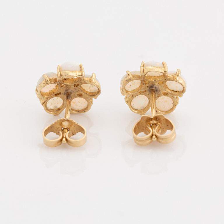 Opal and brilliant cut diamond earrings.