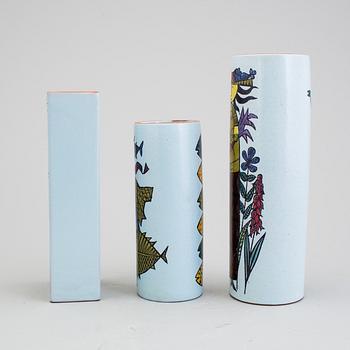 STIG LINDBERG, three "Karneval" faience vases, Gustavsberg 1950/60s.