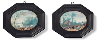 737. Philip Ferdinand de Hamilton Circle of, Landscapes with birds, a pair.