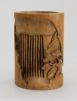 A Chinese bambu brush pot, 20th Century.