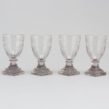 Four late Gustavian wine glasses, early 19th century.