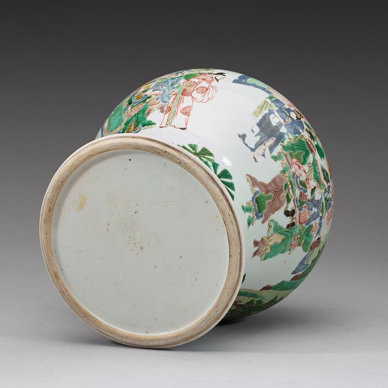 A famille verte figure scene vase, Qing dynasty, 19th century.