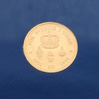 MYNT, 4 st, guld, 900/1000, Minnesmynt, Sveriges Riksbank. 1998. Vardera 5,8 gram.