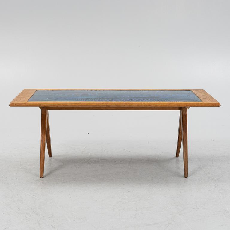 Stig Lindberg & David Rosén, an oak and enamel coffee table from Nordiska Kompaniet and Gustavsberg, 1950's.