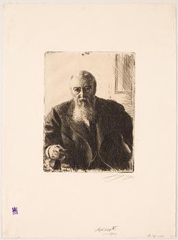 Anders Zorn · ANDERS ZORN, etsning, utförd 1909, signerad med blyerts.