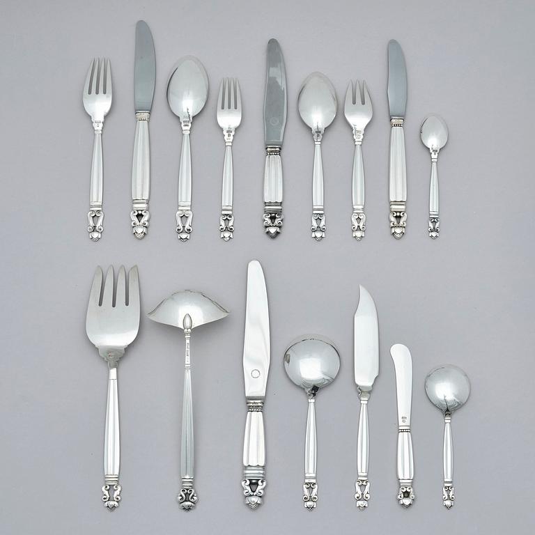 Georg Jensen, a set of 139 pieces of  'Acorn' sterling silver and stainless steel flatware, design Johan Rohde, Copenhagen after 1945.