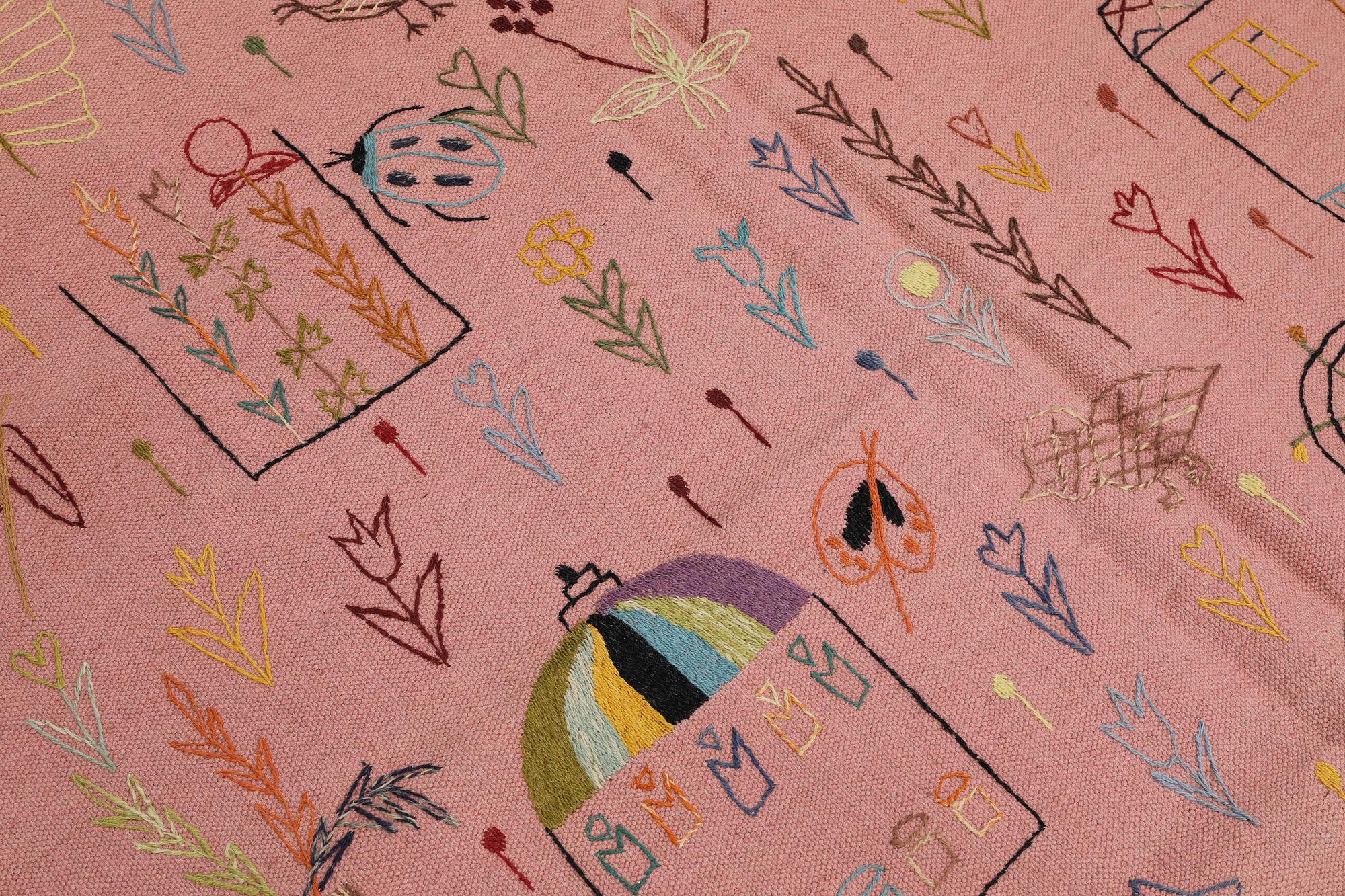 A hand-embroidered Kelim carpet, c. 237 x 180 cm.