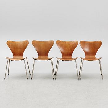 Arne Jacobsen, four 'Series 7' chairs, Fritz Hansen, Denmark, 1950's/60's.