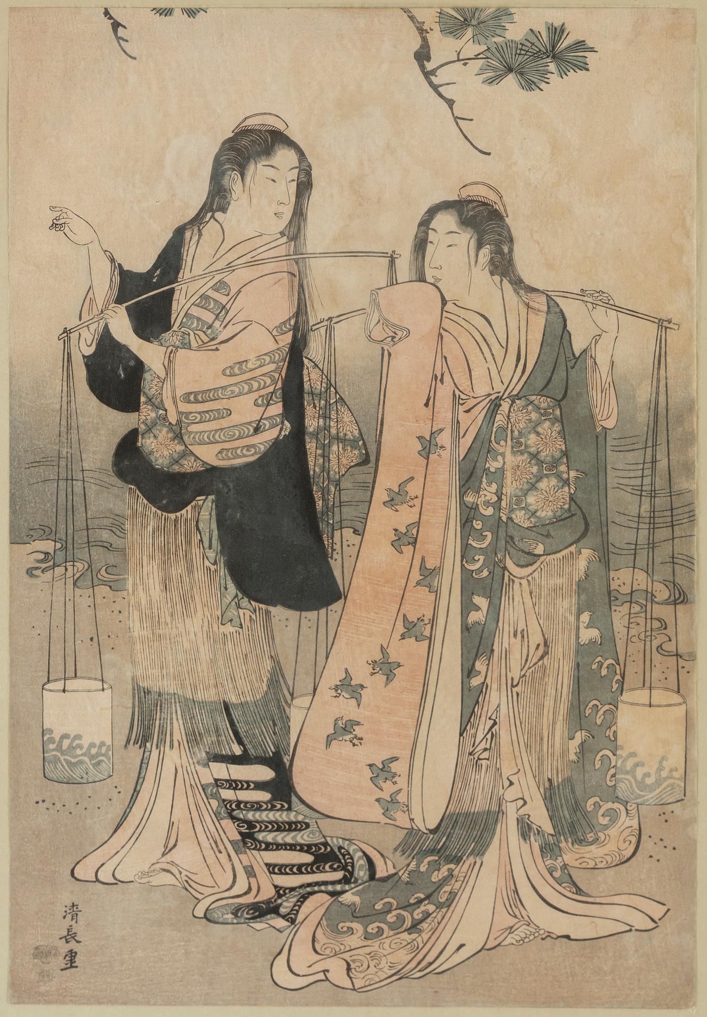 TORII KIYONAGA (1752-1815), after, and TOYOKUNI, two coloured woodblock prints. Japan, 19th century.