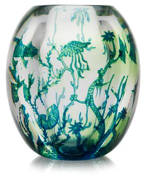 1195. An Edward Hald ´fiskgraal´ vase, Orrefors, probably 1940's.