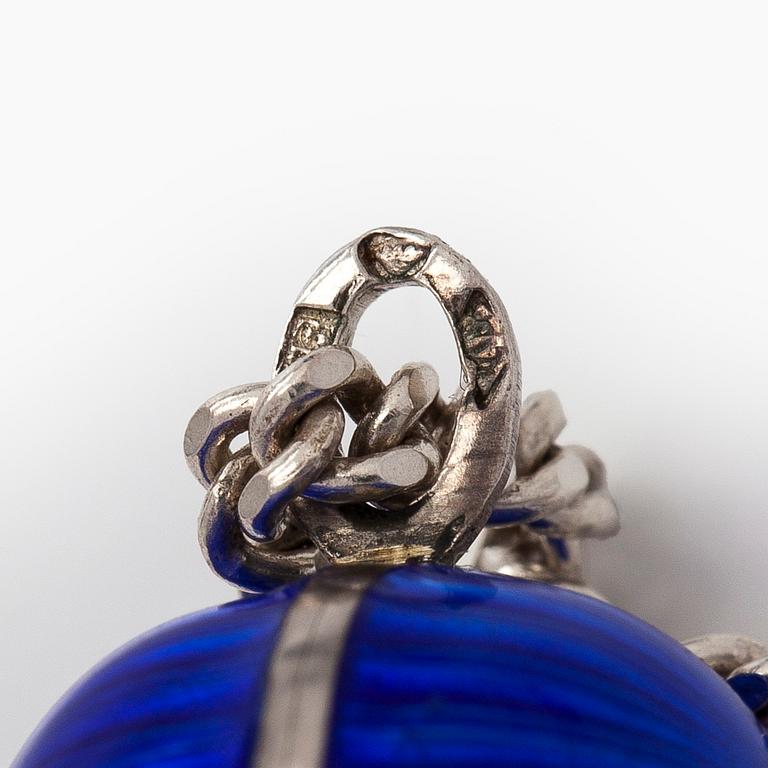 Pendant, egg, blue enamel, silver, A. Tillander.