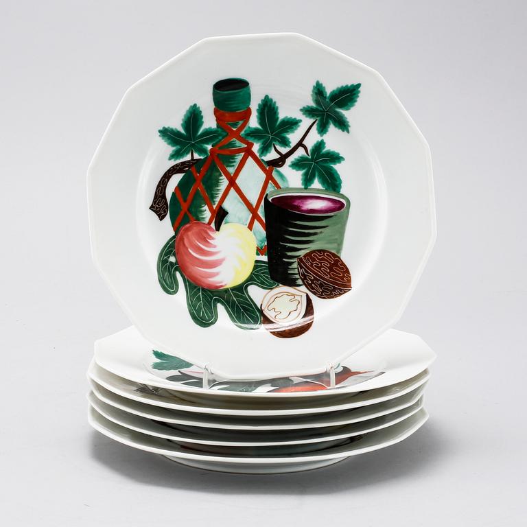 Six porcelain small plates by Colette Gueden for Limoges, second quarter of the 20th century.
