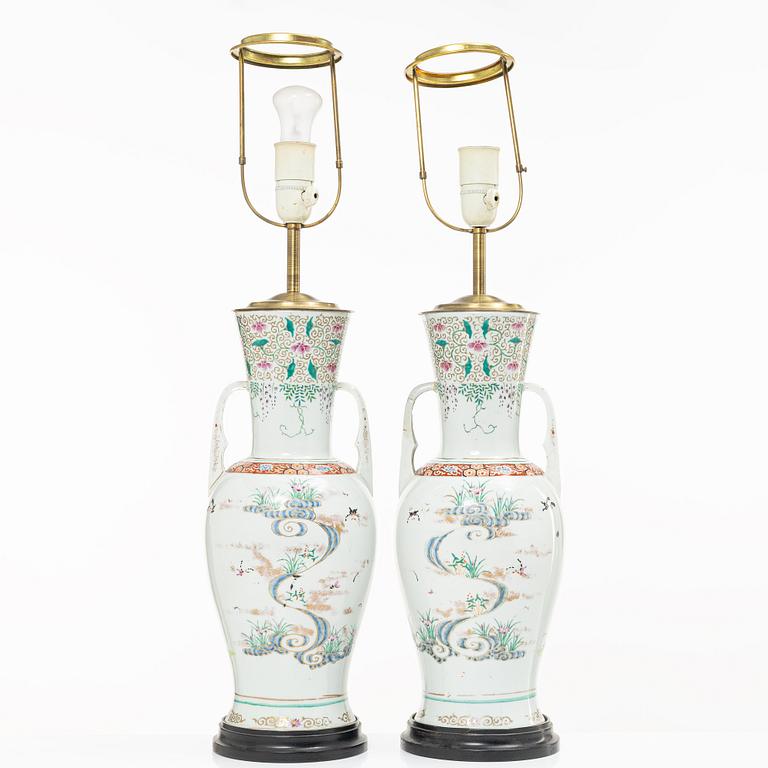 A pair of Japanese porcelain table lamps, Taishō/early Shōwa, 1920-/30s.