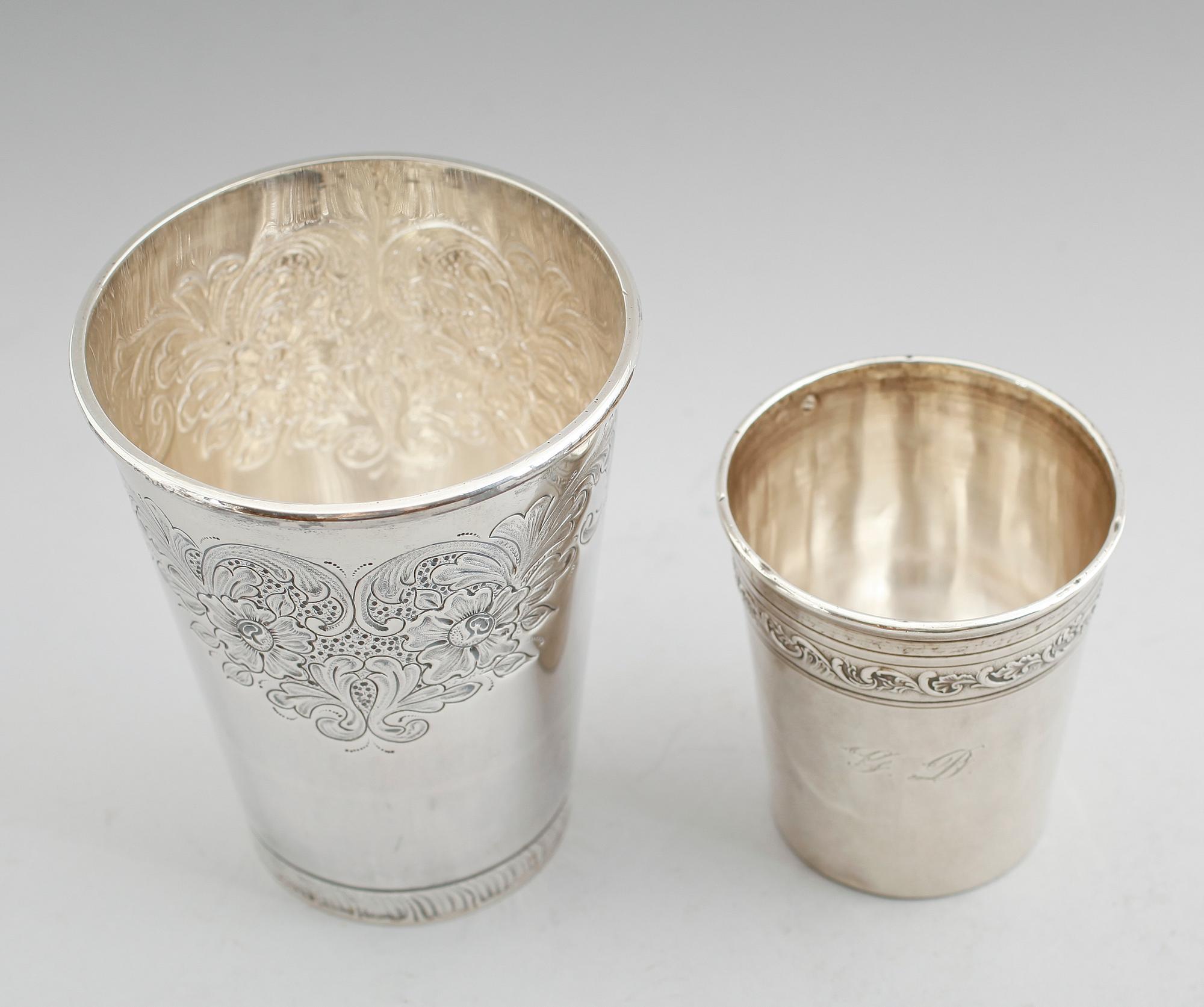 BÄGARE, 2 st, silver, 1900-tal. Vikt ca 203 gram.