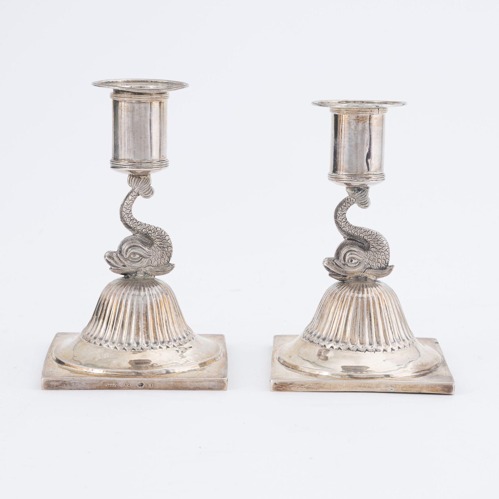 A pair of silver candle sticks by CM Ryberg Stockholm, 1815.