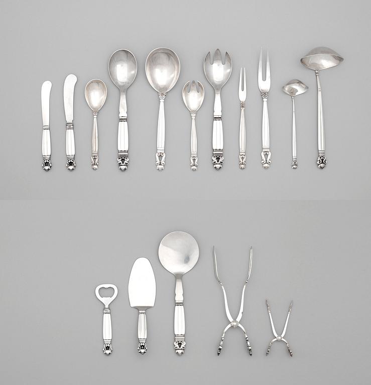 Johan Rohde, a 98 pcs set of 'Acorn' sterling and stainless steel flatware by Georg Jensen, Copenhagen 1945-77.