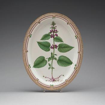 A set of three Royal Copenhagen 'Flora Danica' serving dishes and a sauce boat, Denmark, 20th Century.