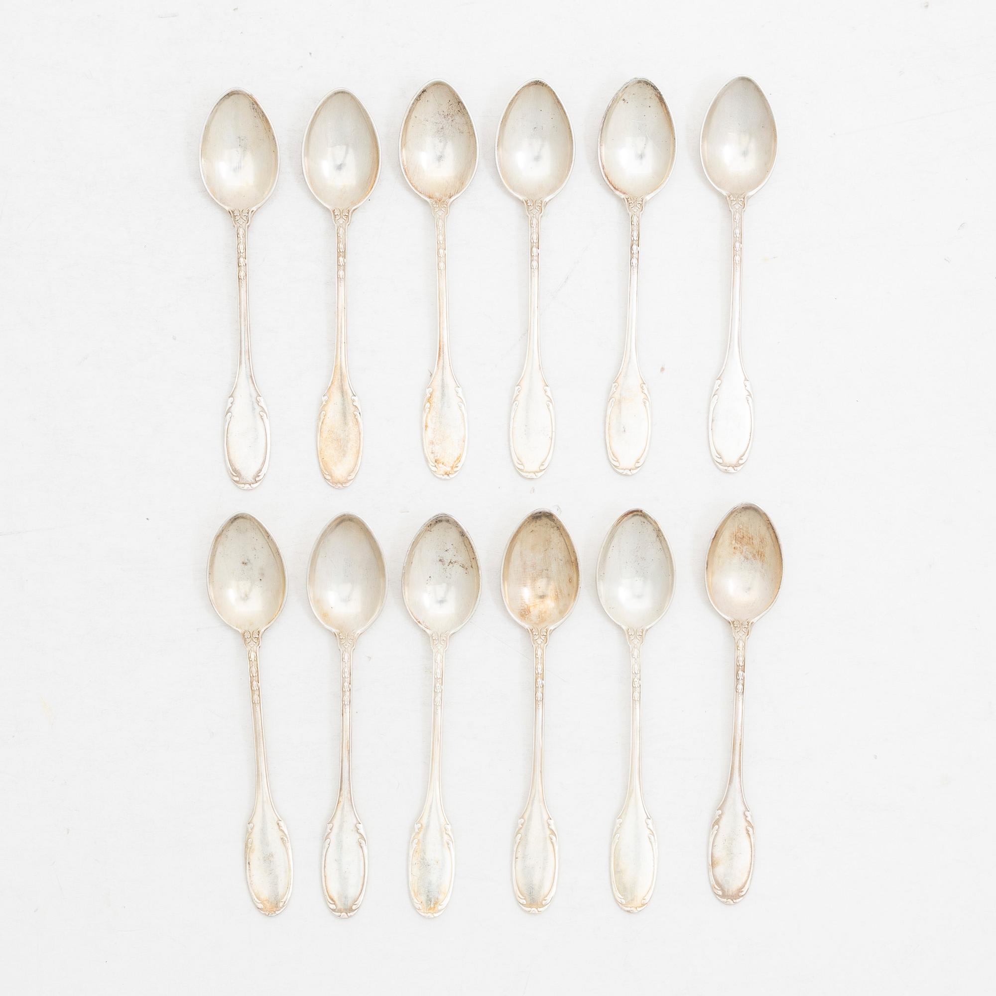 W.A. Bolin, Twelve silver mocha spoons, model F, Stockholm 1931.