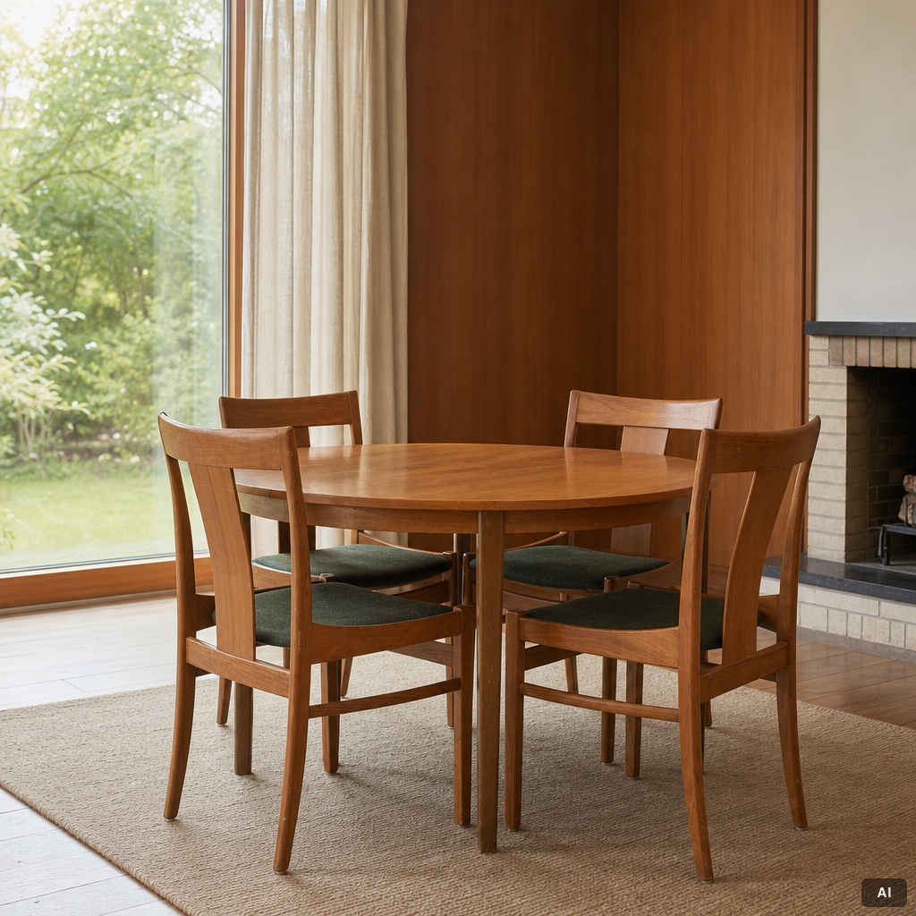 Carl-Evert Ekström, dining table with four chairs, AB Johansson & söner, Hyssna. Mid-20th century.