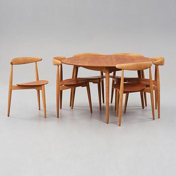 HANS J WEGNER, a "Heart set", a dining table with six chairs, Fritz Hansen, Denmark 1950's.