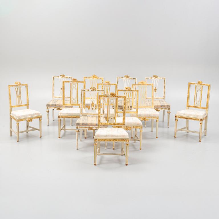 Chairs, 12 similar pieces, late Gustavian, Lindome, late 18th century - early 19th century.