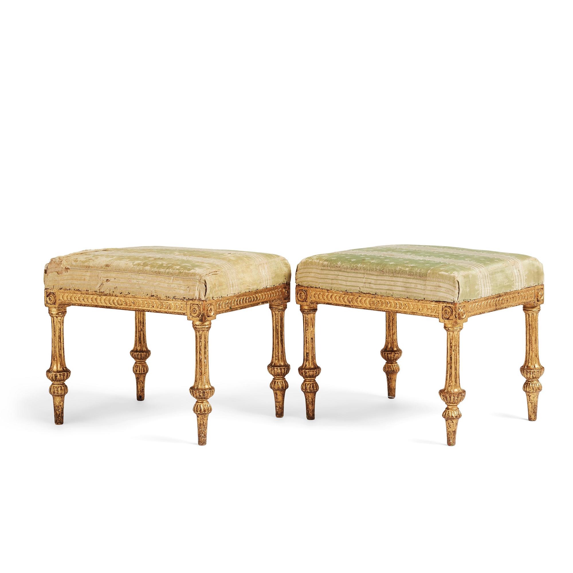 Kungliga taburetter, ett par, av Erik Öhrmark och Pehr Ljung efter ritning av Louis Masreliez, 1790-tal, Sengustavianska.