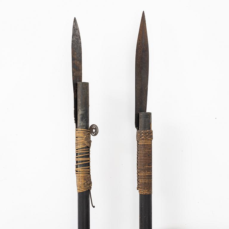 2 blowpipes, probably Dayak, Borneo.