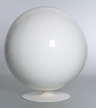An Eero Aarnio white fiberglass and red fabric 'Ball chair', by Adelta, Finland, post 1991.