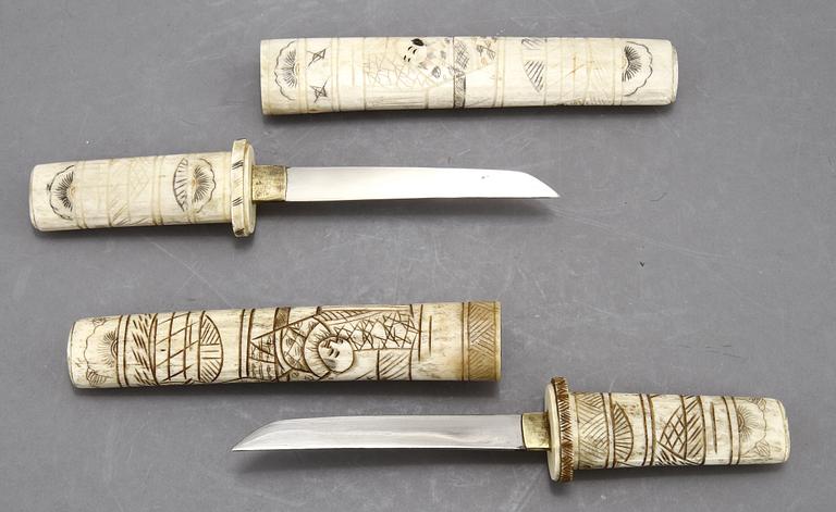 KNIVAR, 2 st, ben, orientaliska, 1800/1900-tal.