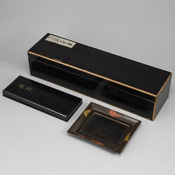 Two Japanese boxes with covers and a tray, Japan, 20th Century.