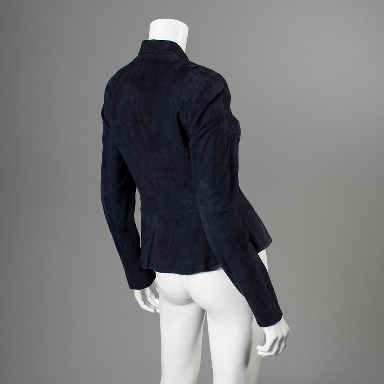 A darkblue suede jacket by Ralph Lauren.